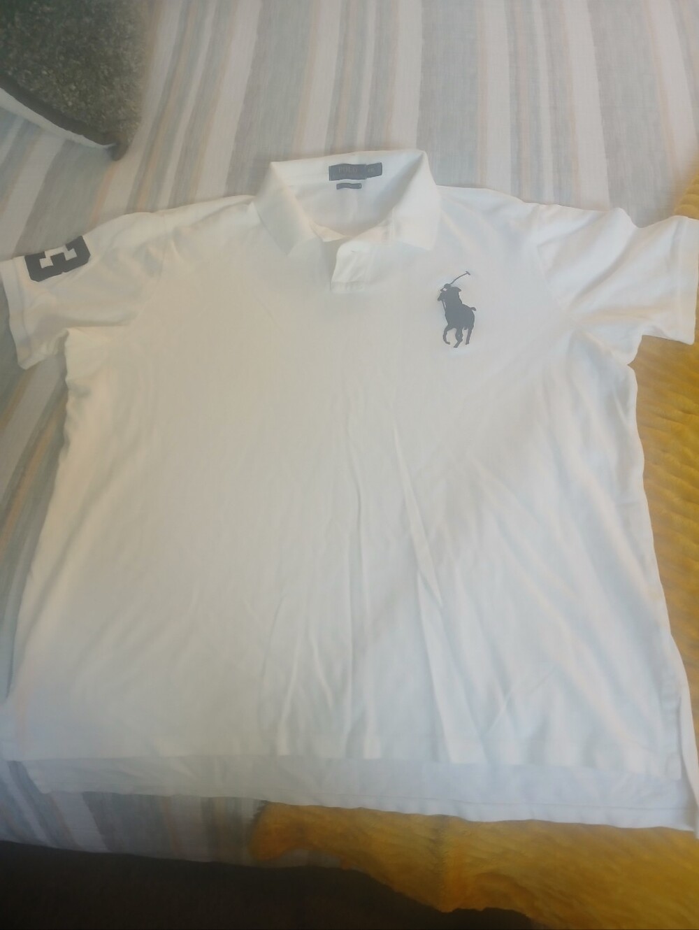 Ralph Lauren White Polo with Navy Pony and Sleeve Crest